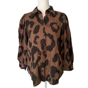 Pistola brown & black animal print button down top size XS